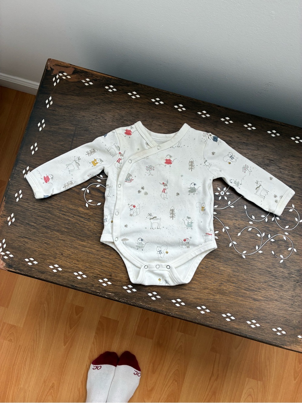 Pehr Cotton Wrap Onesie Neutral Winter Woodland Print Long-Sleeve